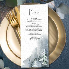 Menu Aquarelle Forêt de neige Dusty Bleu Mariage d'hive