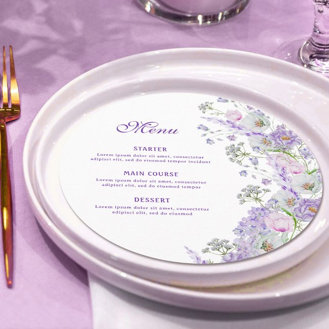 Menu Aquarelle Lilac Fleurs rondes (Créateur téléchargé)