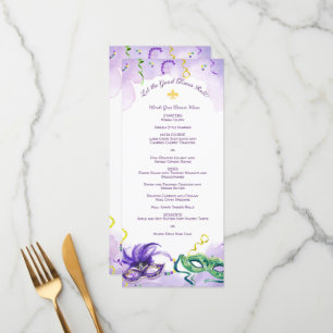 Menu Aquarelle Mardi Gras, fête du mardi gras