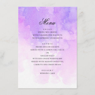 Menu Aquarelle mariage violet. Romantique lavande