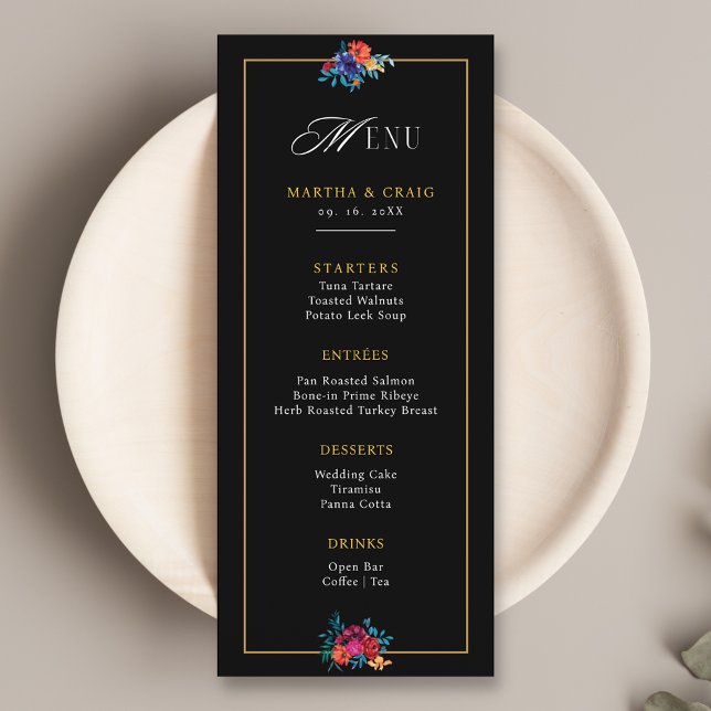 Menu Aquarelle mexicaine Fleur noire Mariage (Créateur téléchargé)