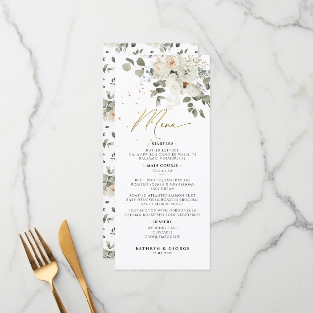 Menu Aquarelle Pale Floral Mariage de verdure végétale (Devant/Arrière en situation)