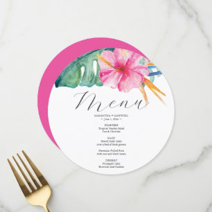 Menu Aquarelle Palm Feuille rose Hibiscus Tropical