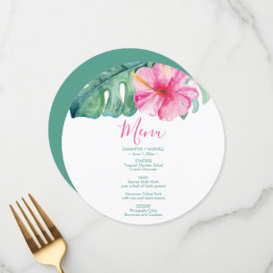 Menu Aquarelle Palm Feuille rose Hibiscus Tropical
