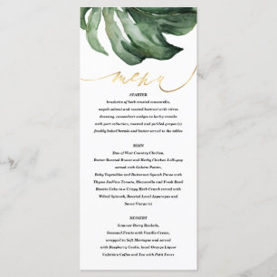 Menu Aquarelle palme tropicale + or mariage