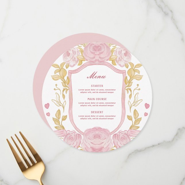 Menu Aquarelle Rose crête ronde (Devant/Arrière en situation)