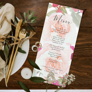Menu Aquarelle rose pâle Mariage floral