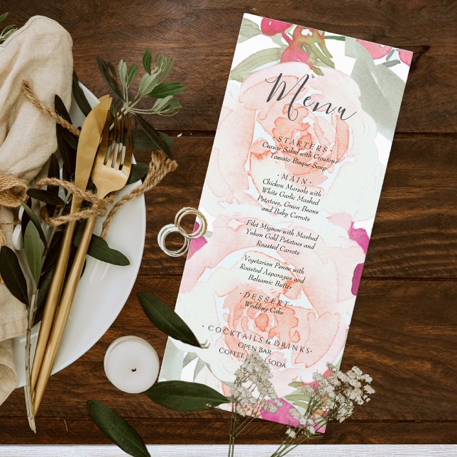 Menu Aquarelle rose pâle Mariage floral (Créateur téléchargé)
