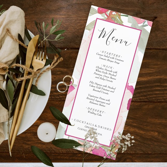 Menu Aquarelle rose pâle Mariage floral (Créateur téléchargé)