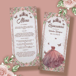 Menu Aquarelle rose pâle Parties scintillant florale Qu