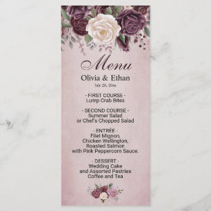 Menu Aquarelle rose poussiéreuse vintage florale