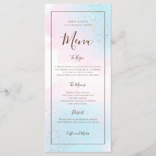Menu Aquarelle rose Turquoise Argent Confetti Mariage