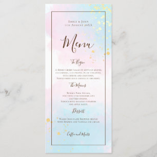 Menu Aquarelle rose Turquoise or Confetti Mariage