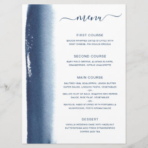 Menu Aquarelle simple brosse Mariage bleu marine