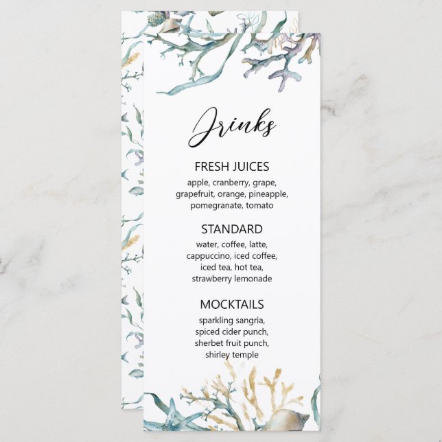 Menu Aquarelle Sous l'eau Méduse Récif de corail (Devant / Derrière)