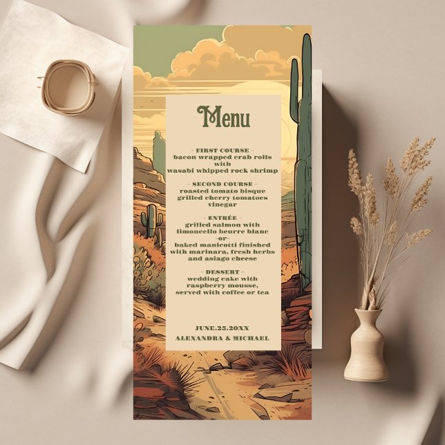 Menu Aquarelle sud-ouest du désert et Mariage de Cactus (Créateur téléchargé)