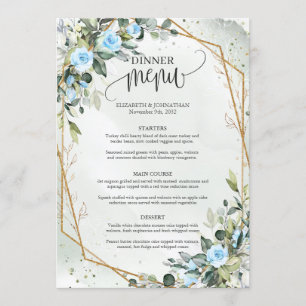 Menu Aquarelle tendance Fleurs bleues glacées Eucalyptu