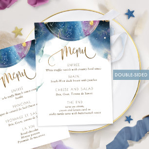 Menu aquarelle thème céleste chic recto-verso