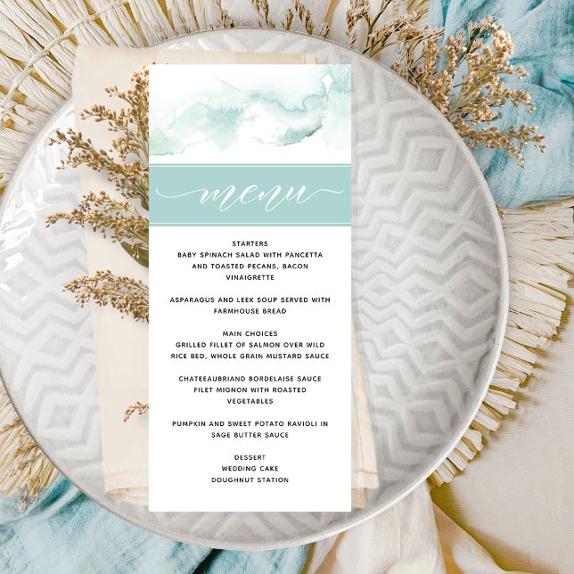 Menu Aquarelle turquoise, Mariage élégant (Créateur téléchargé)