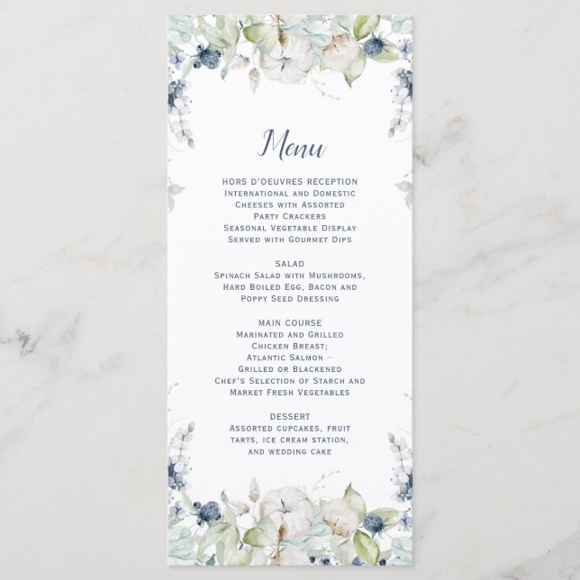 Menu Aquarelle verte Dusty Blue Sage hiver Floral (Devant)