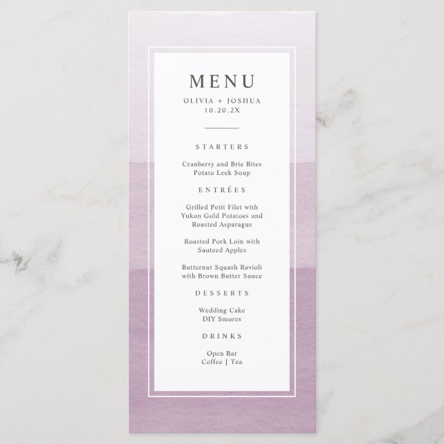 Menu Aquarelle violet Mariage (Devant)