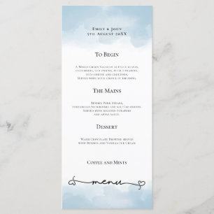 Menu Aquarelles bleu clair Mariage de lavage de coeur