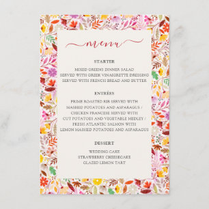 Menu Aquarelles vives Fleurs de tulipe d'été Mariage