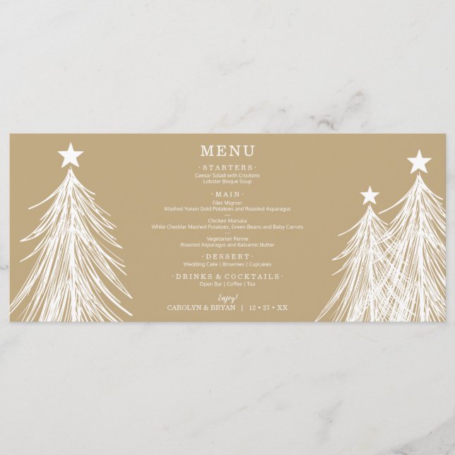 Menu Arbres de Noël Élégants sur Fond Doré (Devant)