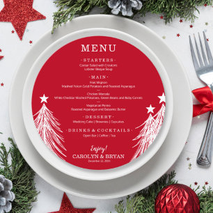 Menu Arbres de Noël Élégants sur Fond Rouge