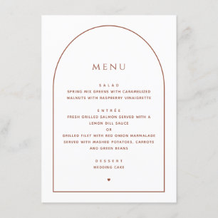 Menu Arc de terre cuite. Élégant mariage minimaliste si