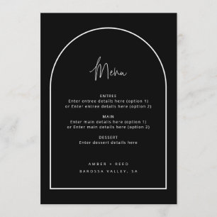 Menu Arc moderne Rétro minimaliste Script Mariage noir