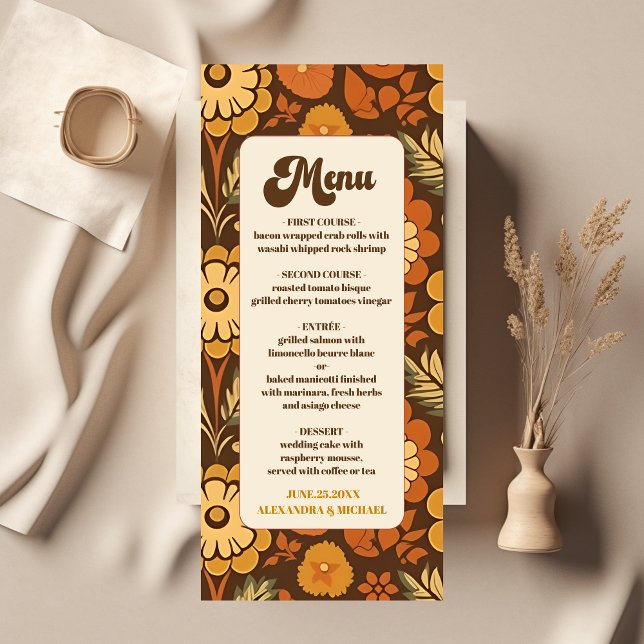 Menu Arch Moderne Rétro les années 70 Floral Mariage (Créateur téléchargé)
