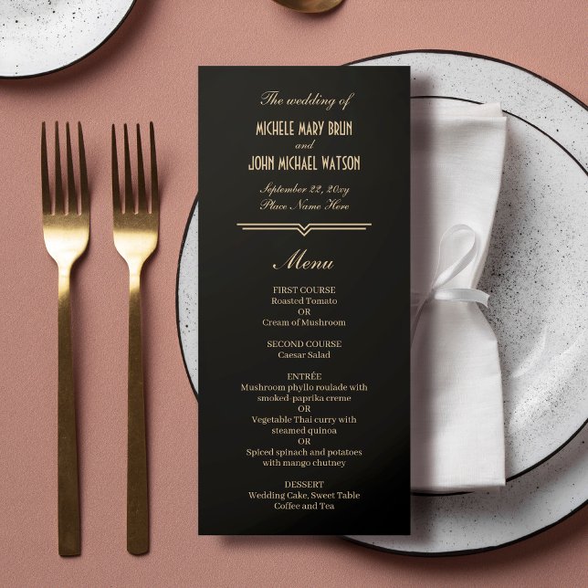 Menu Art Déco Simple Elegant Mariage d'or noir (Créateur téléchargé)