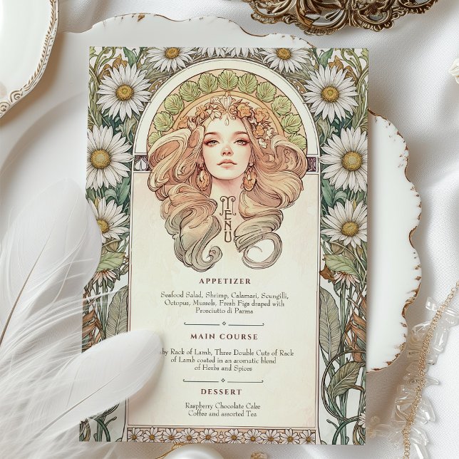 Menü Art Nouveau Hochzeitsessen Einladung (Von Creator hochgeladen)