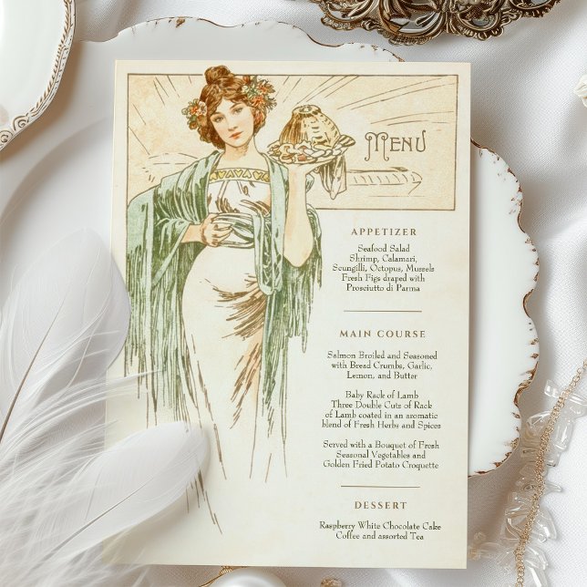 Menü Art Nouveau Wedding Dinner by Mucha Einladung (Von Creator hochgeladen)