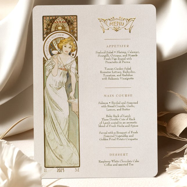 Menü Art Nouveau Wedding Dinner by Mucha Einladung (Von Creator hochgeladen)