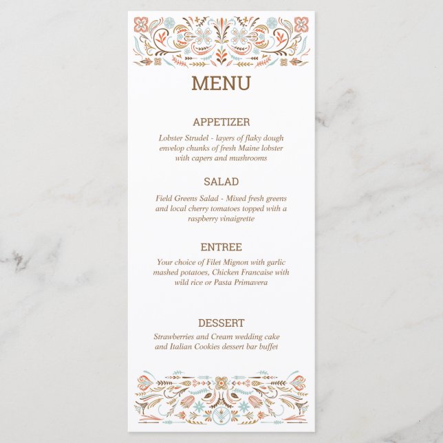 Menu Art populaire scandinave Automne couleurs Mariage (Devant)