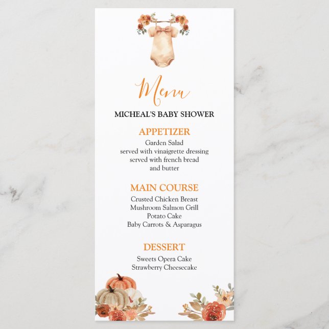 Menu Automne Citrouille Floral Vêtements de bébé Baby s (Devant)
