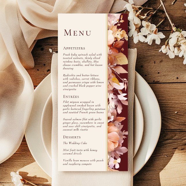 Menu Automne Floral Bourgogne Mariage de crème (Créateur téléchargé)