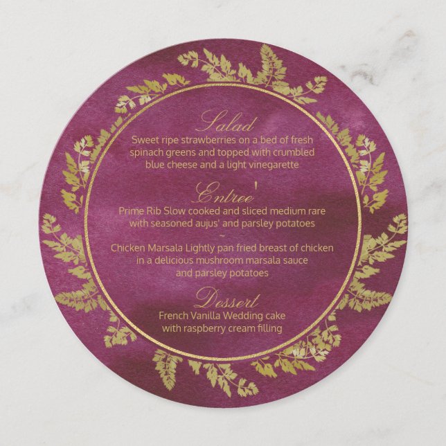 Menu Automne Gold et Cranberry Round (Devant)