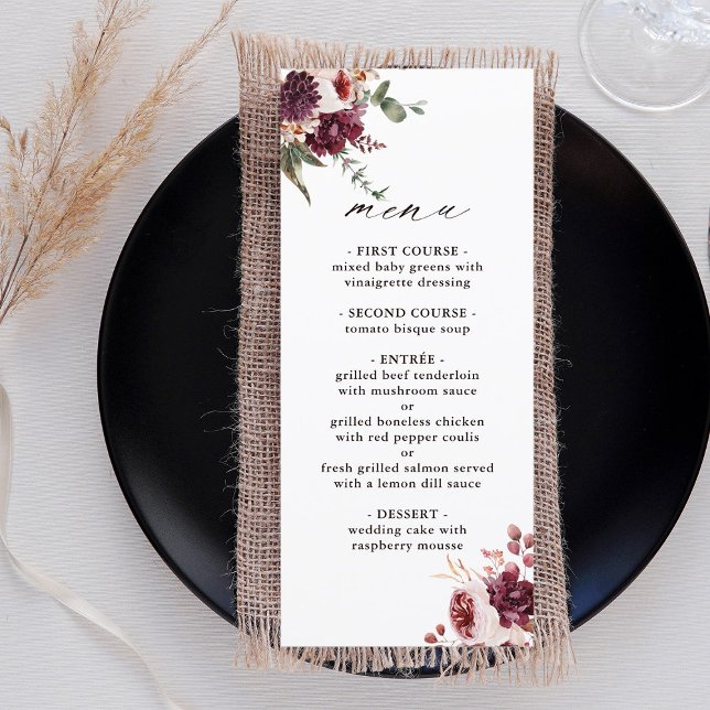Menu Automne Romance Aquarelle Mariage Floral (Créateur téléchargé)