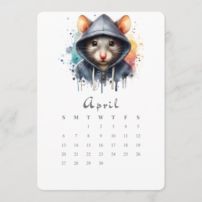 Menu Avril Calendrier autonome Souris Souris Splash Art (Devant)