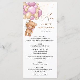 Menu Baby shower Bear Pink Ballots
