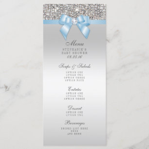 Menu Baby shower Bleu Bow pour bébés Sequin d'arge