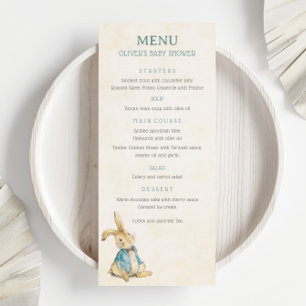 Menu Baby shower bleu lapin vintage