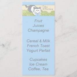 Menu baby shower "Blue Cat Library"