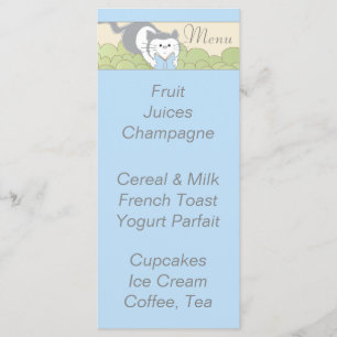 Menu baby shower "Blue Cat Library"