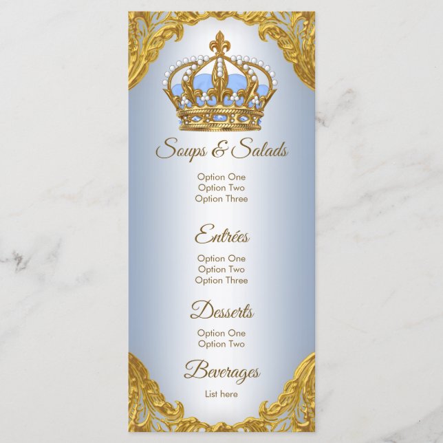 Menu Baby shower Blue Gold (Devant)