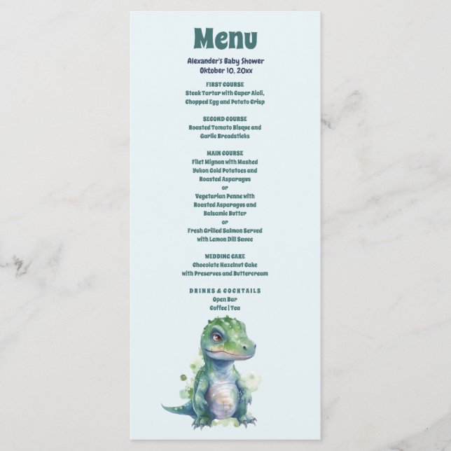 Menu Baby shower Boy Dinosaur (Devant)