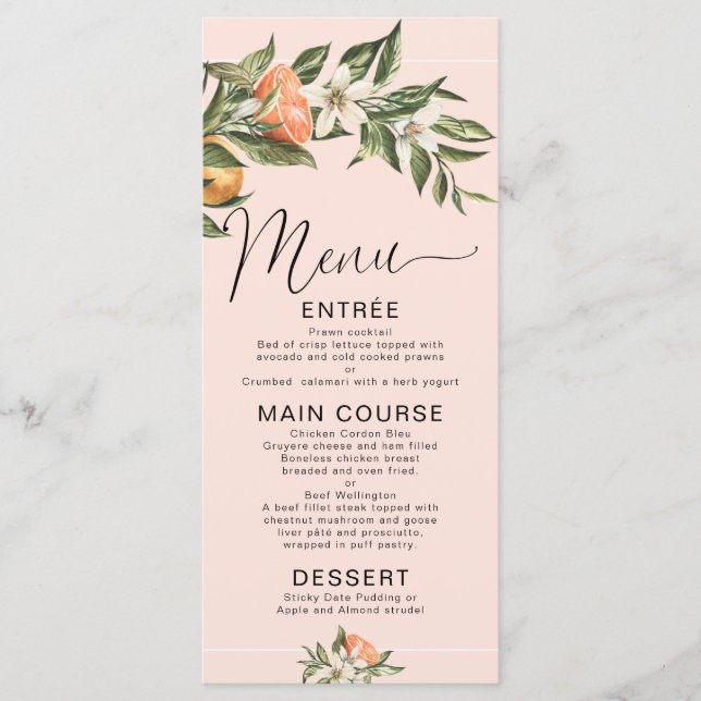 Menu Baby shower Clementine Little Cutie Rose (Devant)